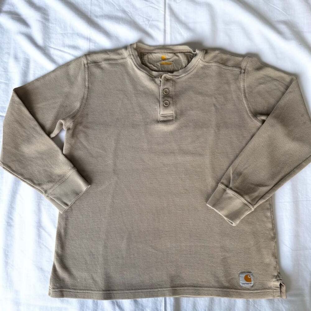Carhartt Waffle Knit Henley Long Sleeve Thermal • Beige • Relaxed Fit L